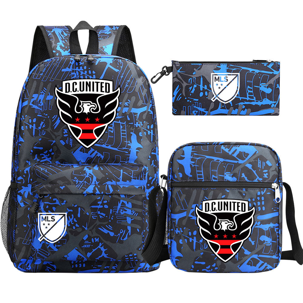 DC United Soccer 3D Printed Schoolbag Backpack Shoulder Bag Pencil Bag 3pcs set for Kids Students