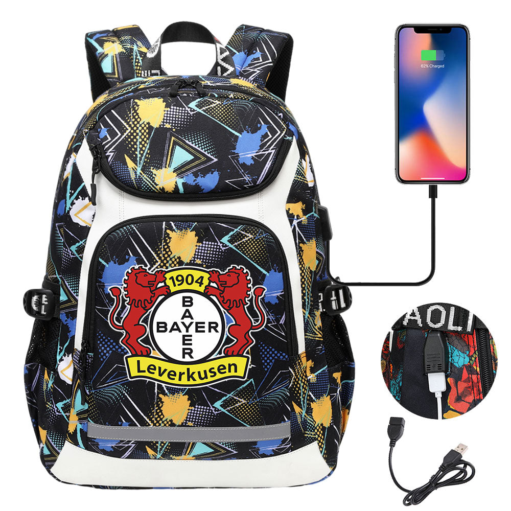Bayer 04 Leverkusen Football Club USB Charging Backpack School Notebook Travel Bags