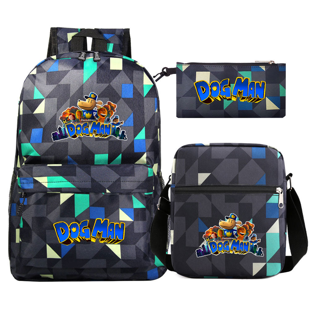 Dog Man Printed Schoolbag Backpack Shoulder Bag Pencil Bag 3pcs set for Kids Students
