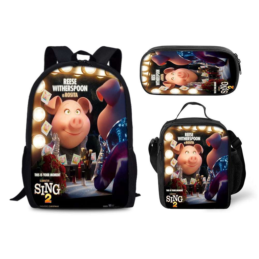 Sing Movie Backpack Schoolbag Lunch Bag Pencil Bag for Kids Students 3PCS