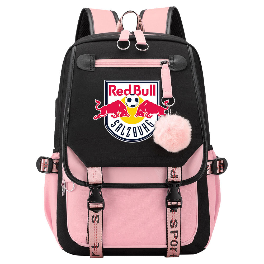 Salzburg Football Club Waterproof Backpack School Notebook Travel Bags USB Charging