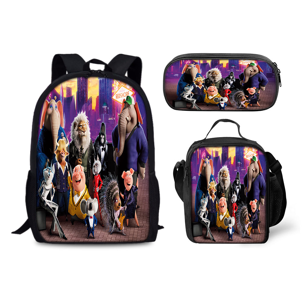 Sing Movie Backpack Schoolbag Lunch Bag Pencil Bag for Kids Students 3PCS