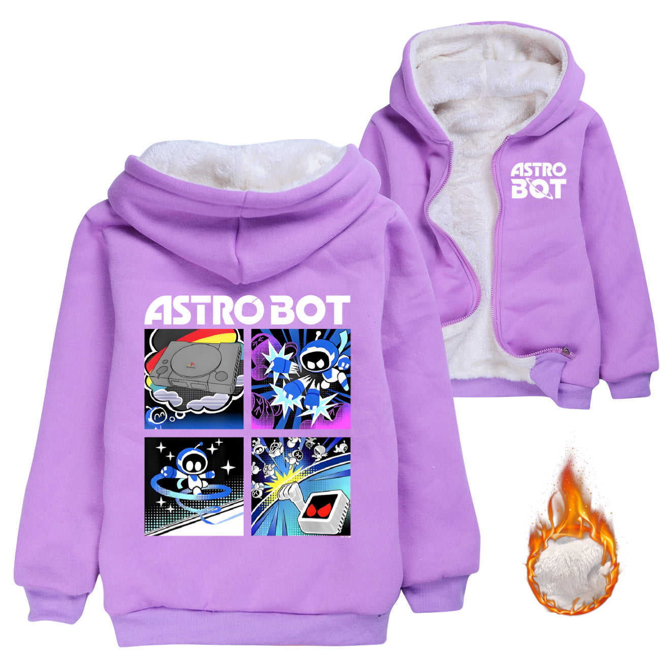 Astro bot Sherpa Lined Hoodie Fleece Sweatshirt Full Zip Hooded Jacket for Kids