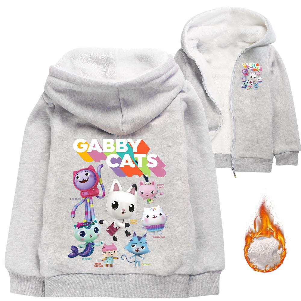 Gabbys Dollhouse Cat Sherpa Lined Hoodie Fleece Sweatshirt Full Zip Hooded Jacket for Kids