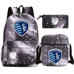 Sporting Kansas City Soccer Printed Schoolbag Backpack Shoulder Bag Pencil Bag 3pcs set for Kids Students