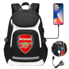 Arsenal Football Club USB Charging Backpack School Notebook Travel Bags