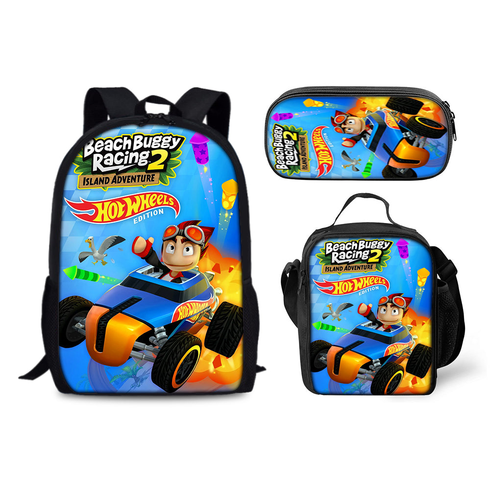 Beach Buggy Racing  Backpack Schoolbag Lunch Bag Pencil Bag for Kids Students 3PCS