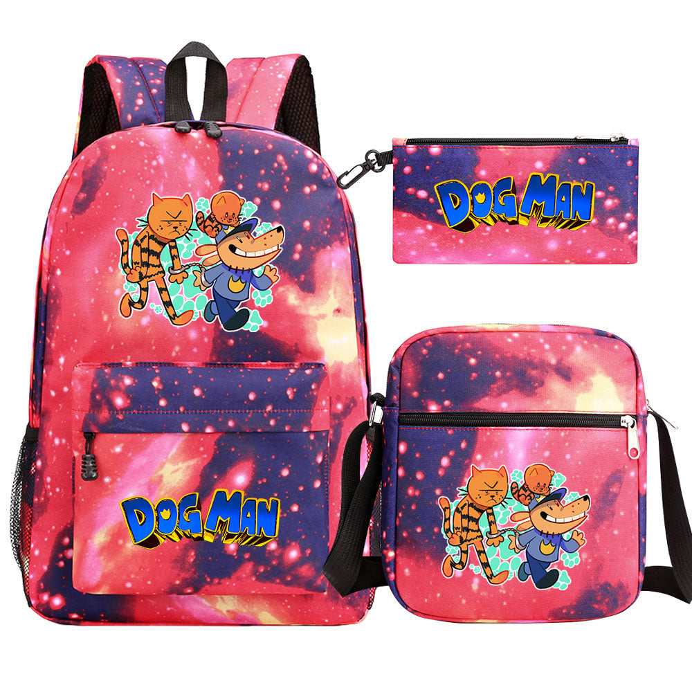 Dog Man Printed Schoolbag Backpack Shoulder Bag Pencil Bag 3pcs set for Kids Students