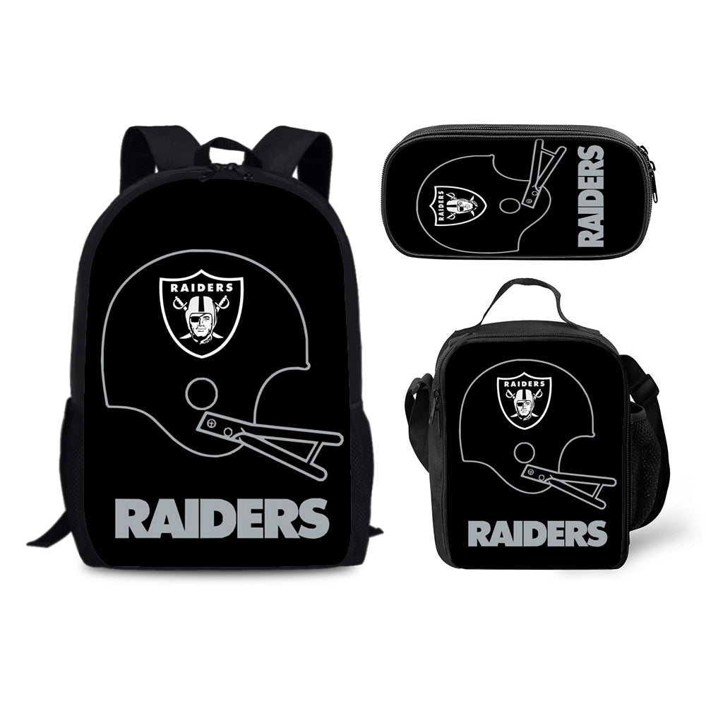 Oakland Raiders Football Team Backpack Schoolbag Lunch Bag Pencil Bag for Kids Students 3PCS