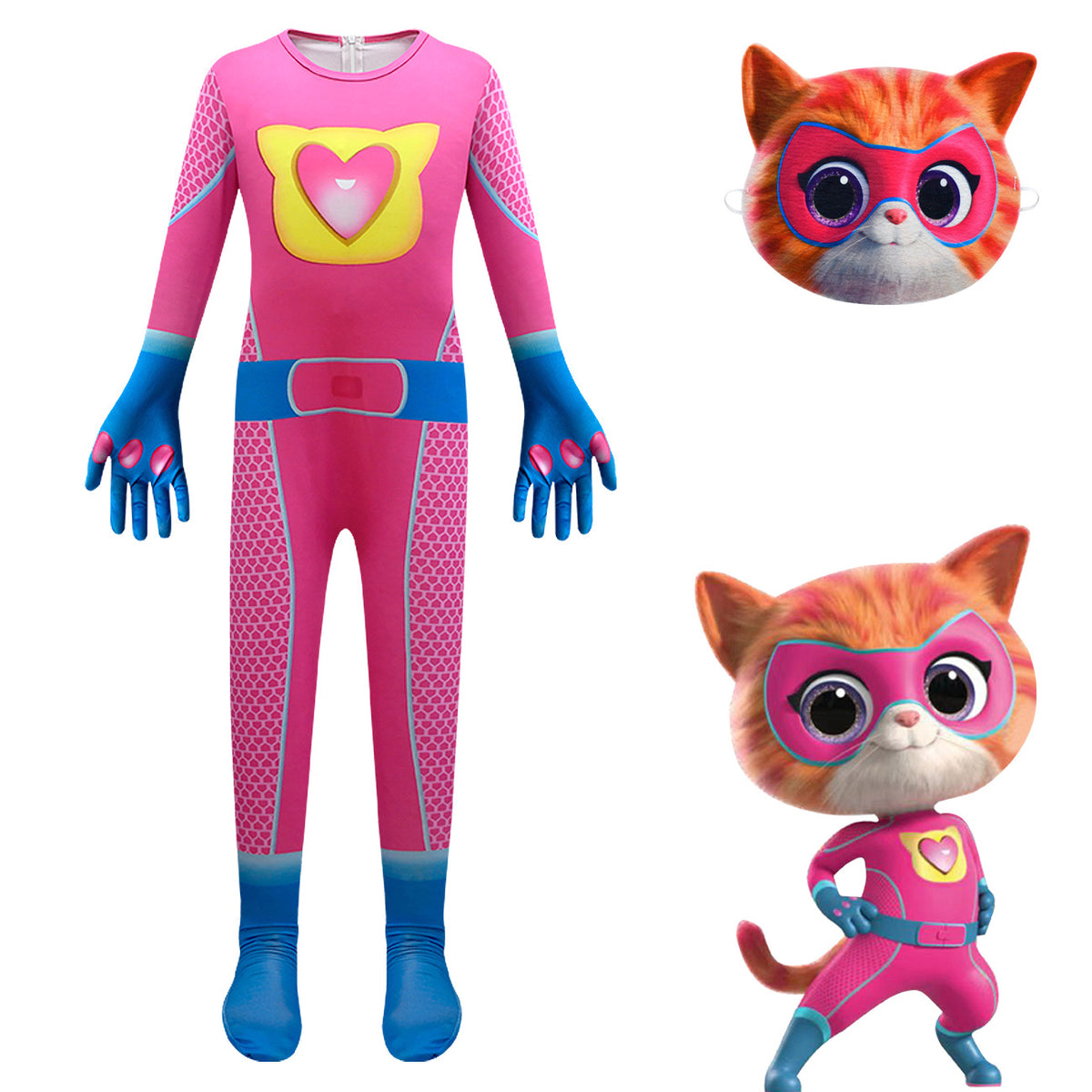 Super Kitties Cosplay Costume with Mask Boys Girls Bodysuit Halloween Fancy Jumpsuits