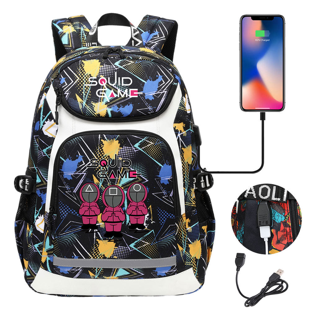 Squid Game USB Charging Backpack School Notebook Travel Bags