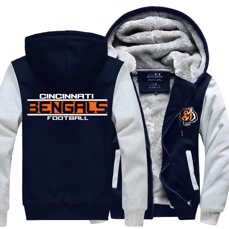 Cincinnati Football Team Bengals Unisex Lined Hoodie Fleece Sweatshirt Full Zipper Hooded Thicken Jacket