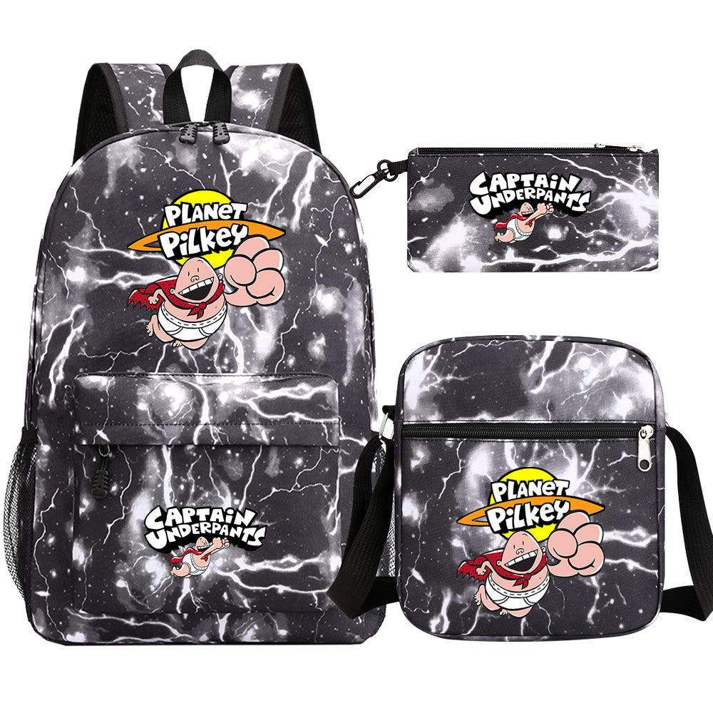 Captain Underpants Printed Schoolbag Backpack Shoulder Bag Pencil Bag 3pcs set for Kids Students