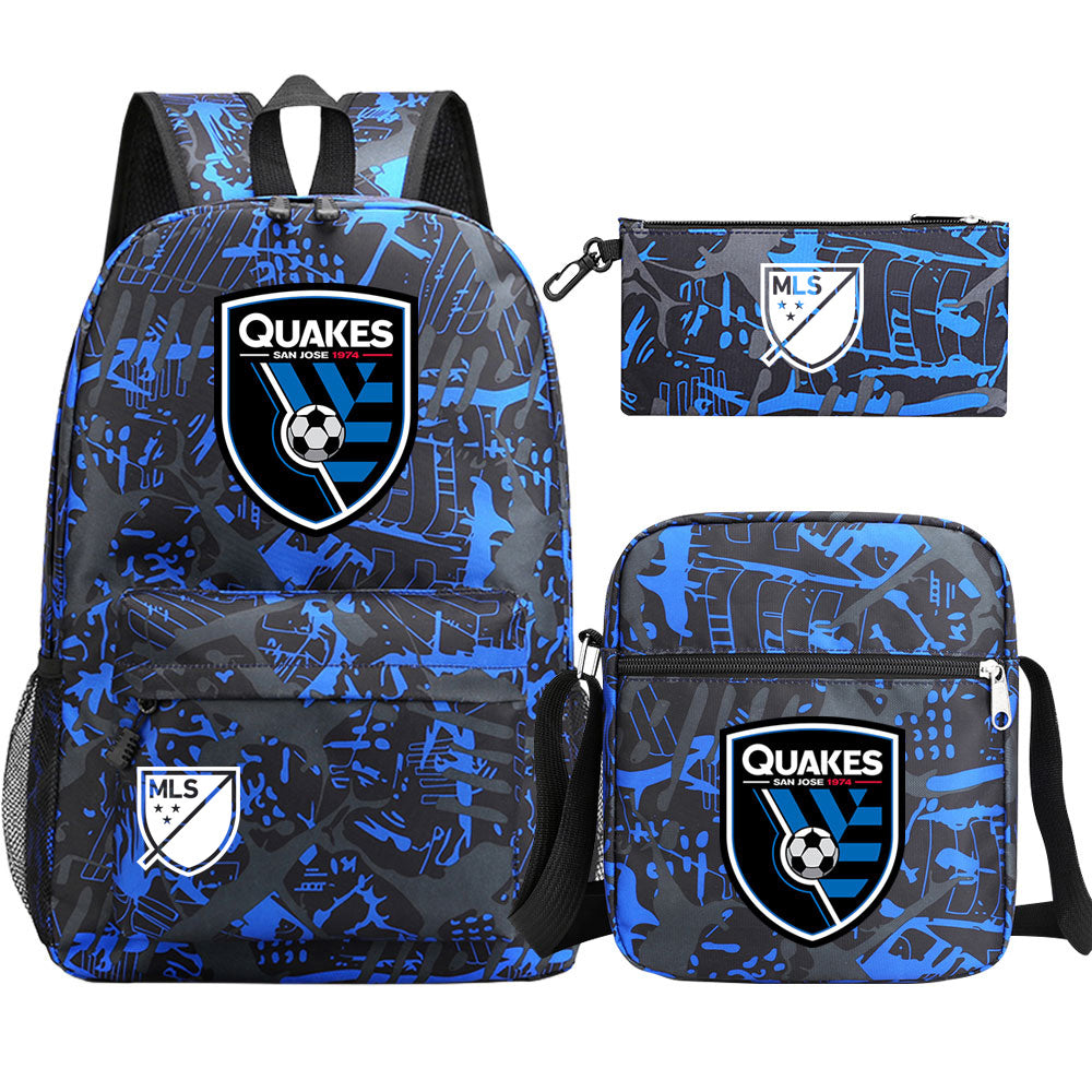 San Jose Earthquakes Soccer Printed Schoolbag Backpack Shoulder Bag Pencil Bag 3pcs set for Kids Students