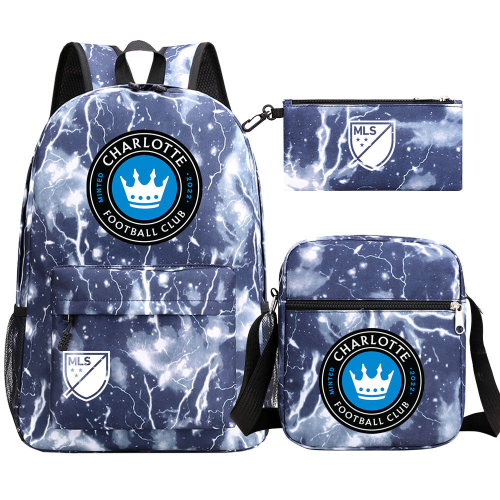 Charlotte Soccer Printed Schoolbag Backpack Shoulder Bag Pencil Bag 3pcs set for Kids Students