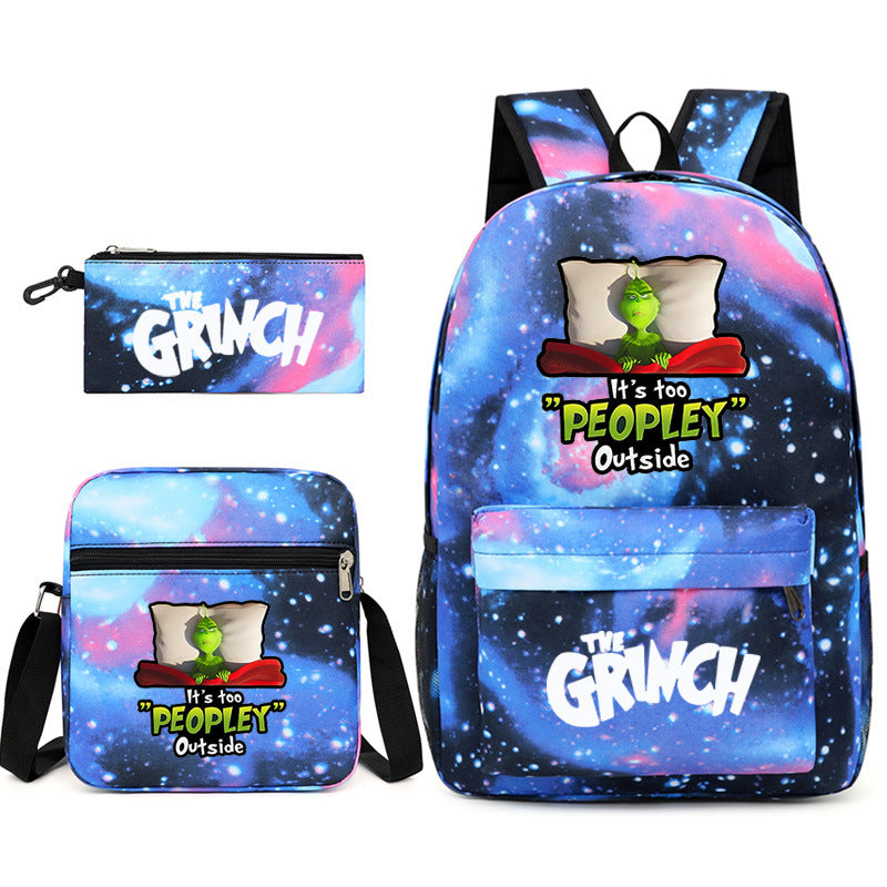 The Grinch Printed Schoolbag Backpack Shoulder Bag Pencil Bag 3pcs set for Kids Students