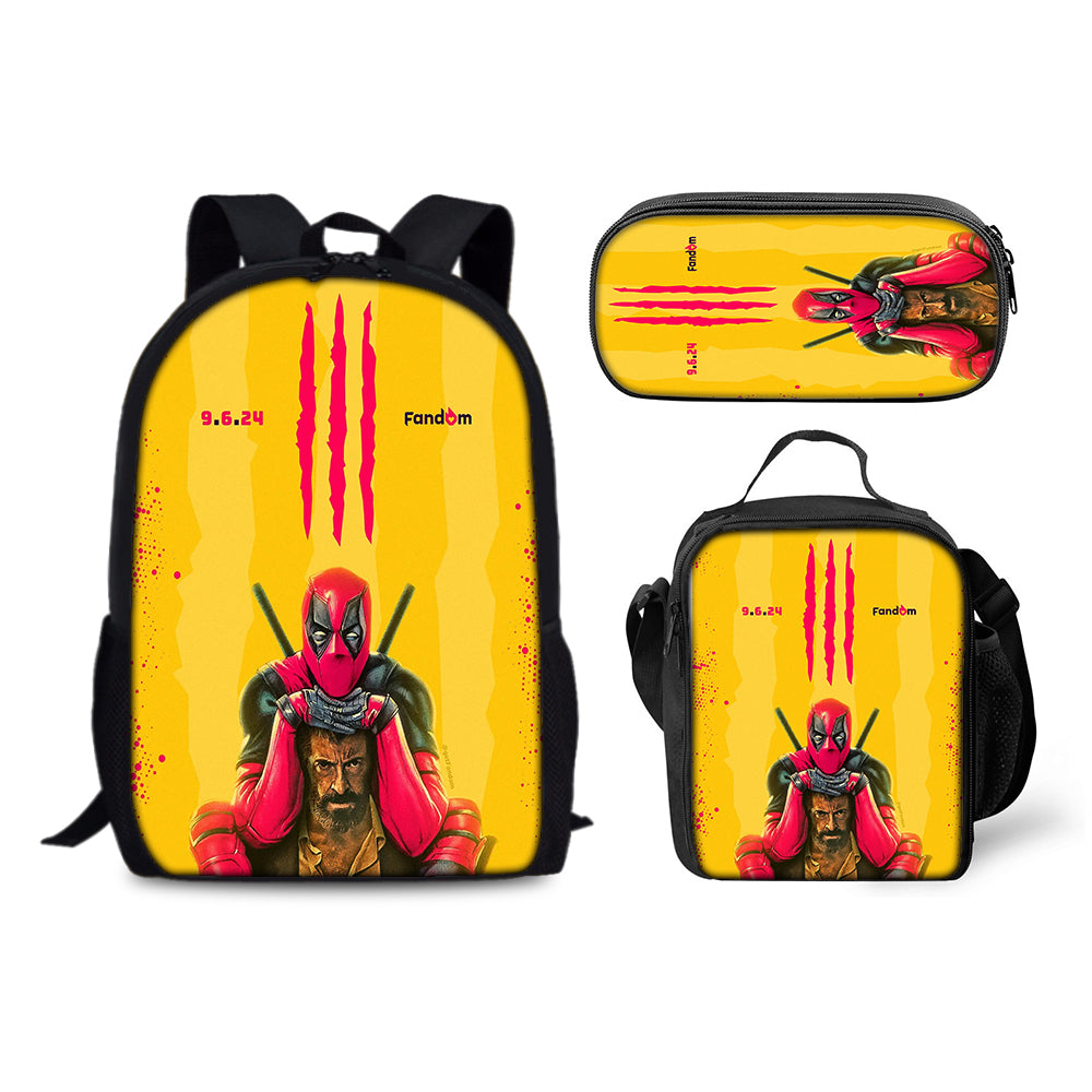 Deadpool and Wolverine Backpack Schoolbag Lunch Bag Pencil Bag for Kids Students 3PCS