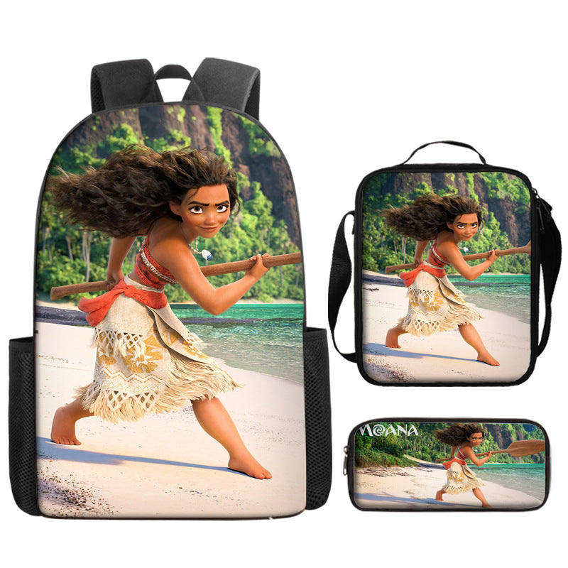 Moana Full Printed Backpack Schoolbag Travel Notebook Bag Lunch Bag Pencil Bag for Kids Students 3PCS