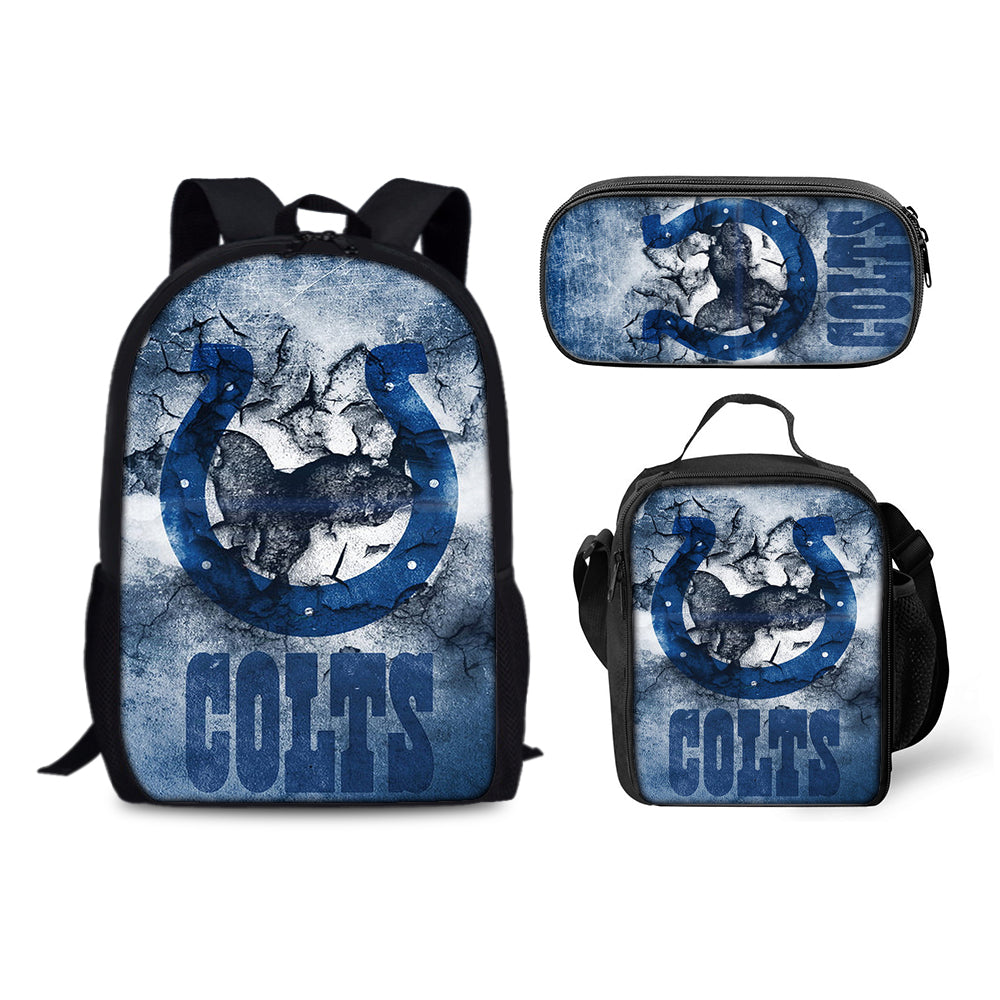 Indianapolis Colts Football Team Backpack Schoolbag Lunch Bag Pencil Bag for Kids Students 3PCS