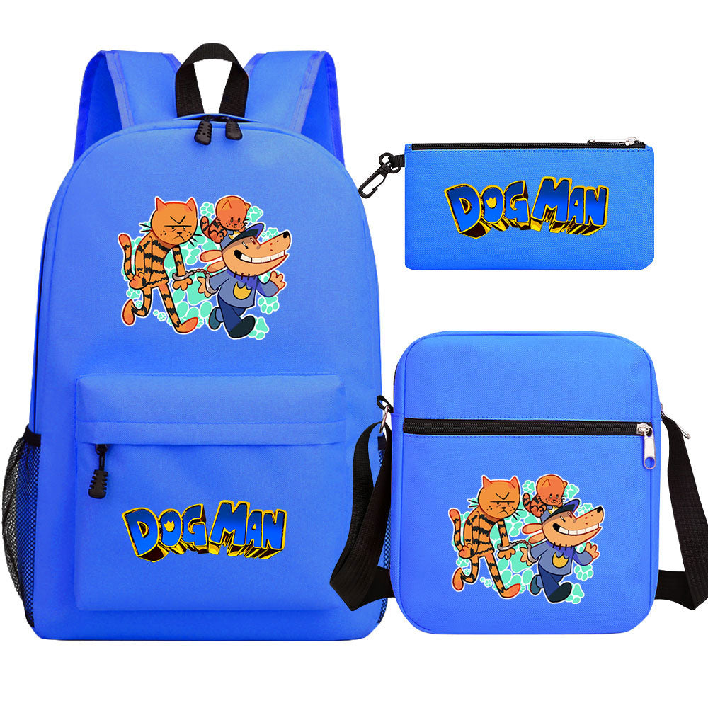 Dog Man Printed Schoolbag Backpack Shoulder Bag Pencil Bag 3pcs set for Kids Students