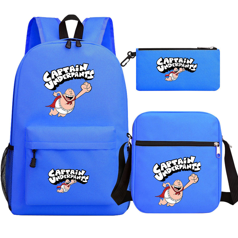 Captain Underpants Printed Schoolbag Backpack Shoulder Bag Pencil Bag 3pcs set for Kids Students