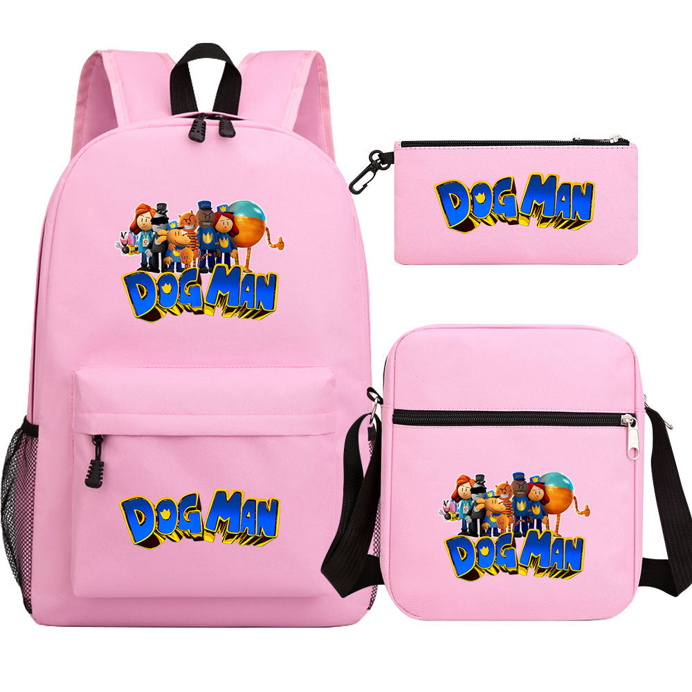 Dog Man Printed Schoolbag Backpack Shoulder Bag Pencil Bag 3pcs set for Kids Students