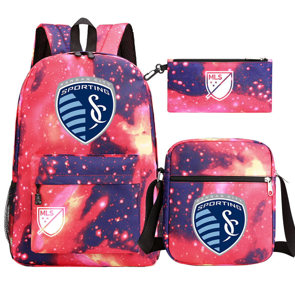 Sporting Kansas City Soccer Printed Schoolbag Backpack Shoulder Bag Pencil Bag 3pcs set for Kids Students