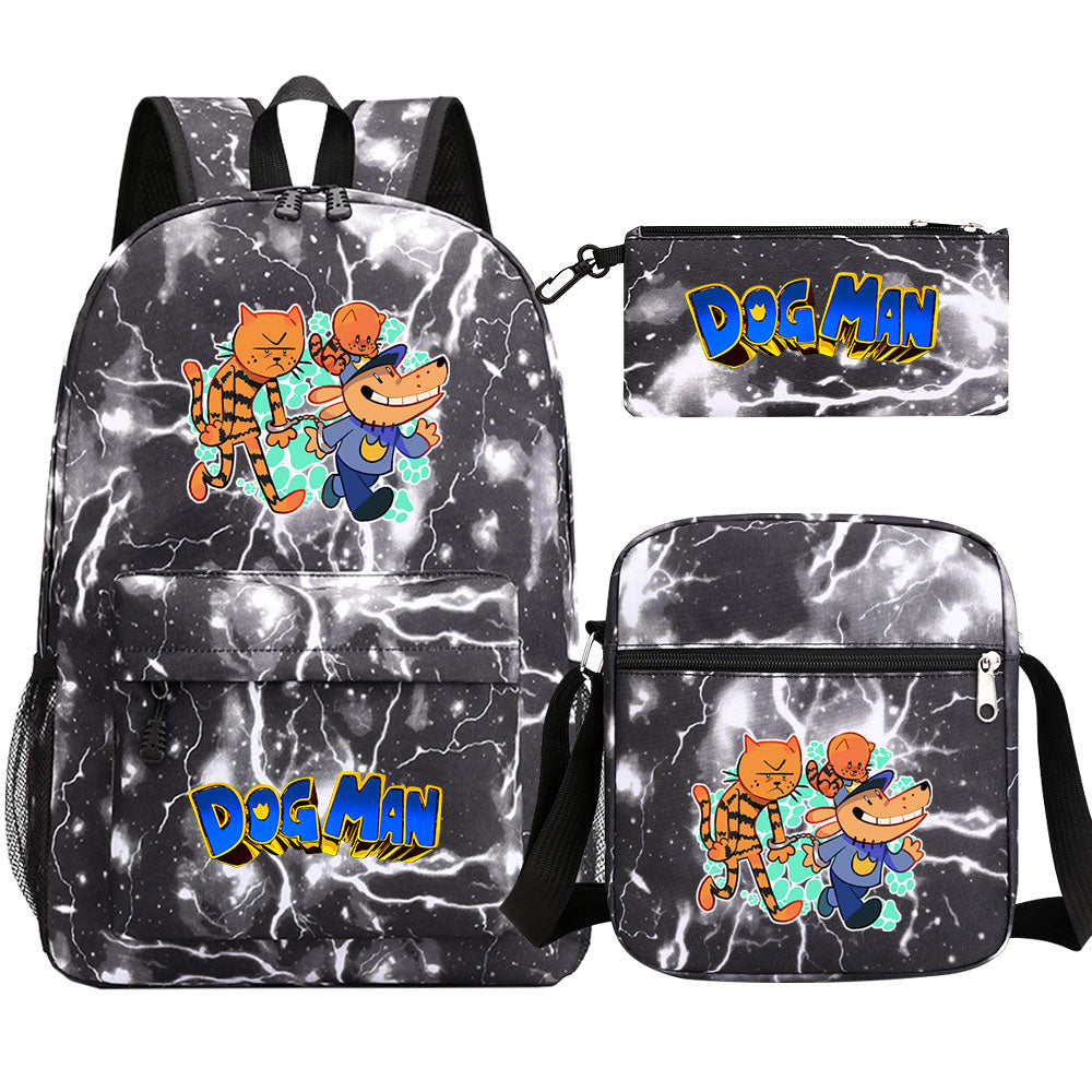 Dog Man Printed Schoolbag Backpack Shoulder Bag Pencil Bag 3pcs set for Kids Students