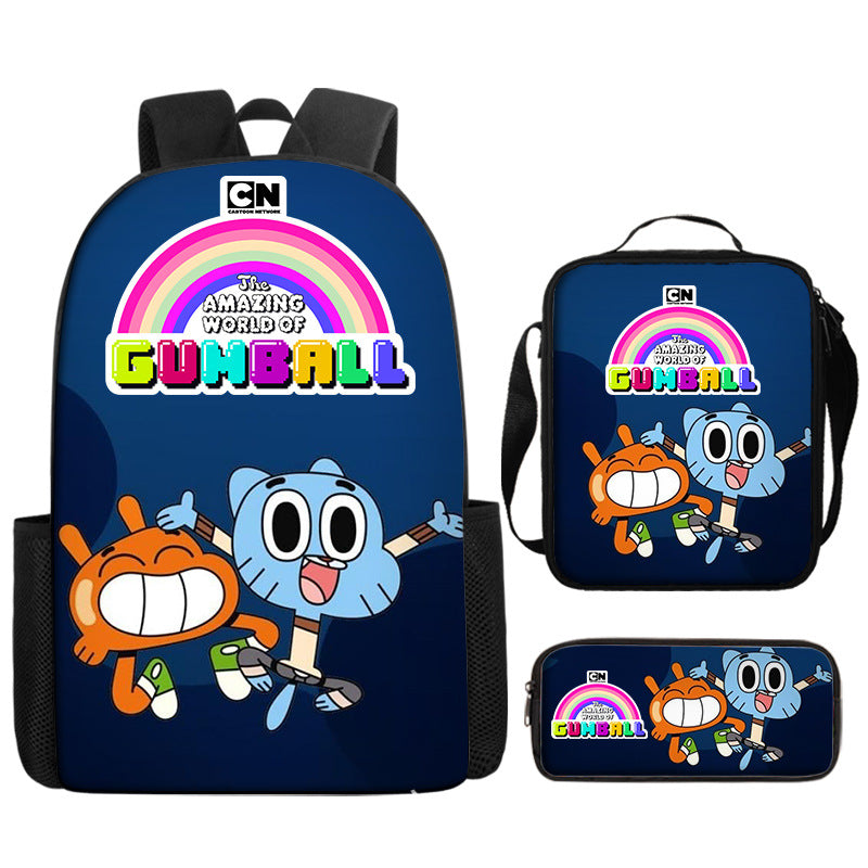 The Amazing World of Gumball Full Printed Backpack Schoolbag Travel Notebook Bag Lunch Bag Pencil Bag for Kids Students 3PCS