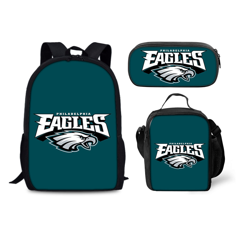 Philadelphia Eagles Football Team Backpack Schoolbag Lunch Bag Pencil Bag for Kids Students 3PCS