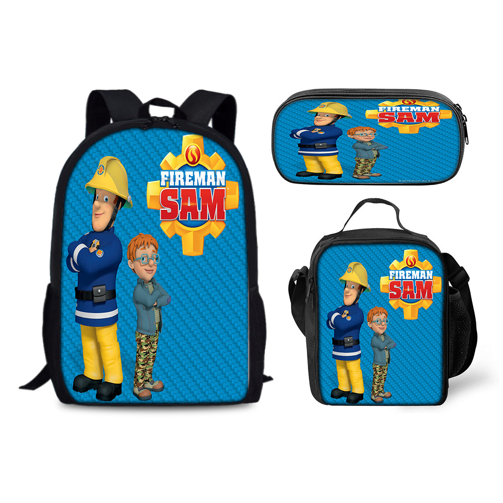 Fireman Sam Backpack Schoolbag Lunch Bag Pencil Bag for Kids Students 3PCS