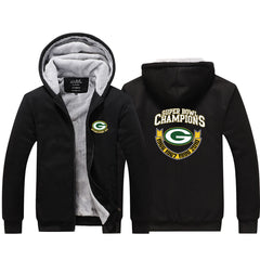 Green Bay Football Packers  Unisex Lined Hoodie Fleece Sweatshirt Full Zipper Hooded Thicken Jacket