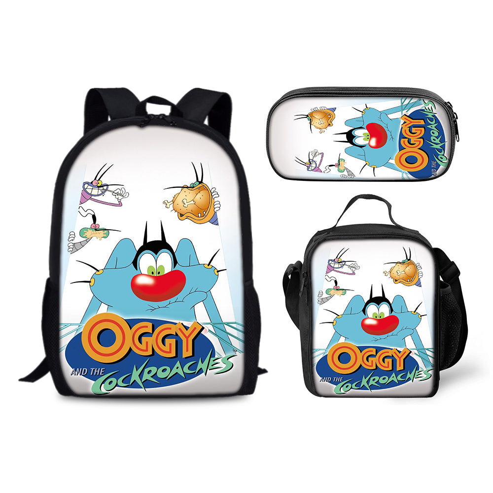 Oggy and the Cockroaches Backpack Schoolbag Lunch Bag Pencil Bag for Kids Students 3PCS