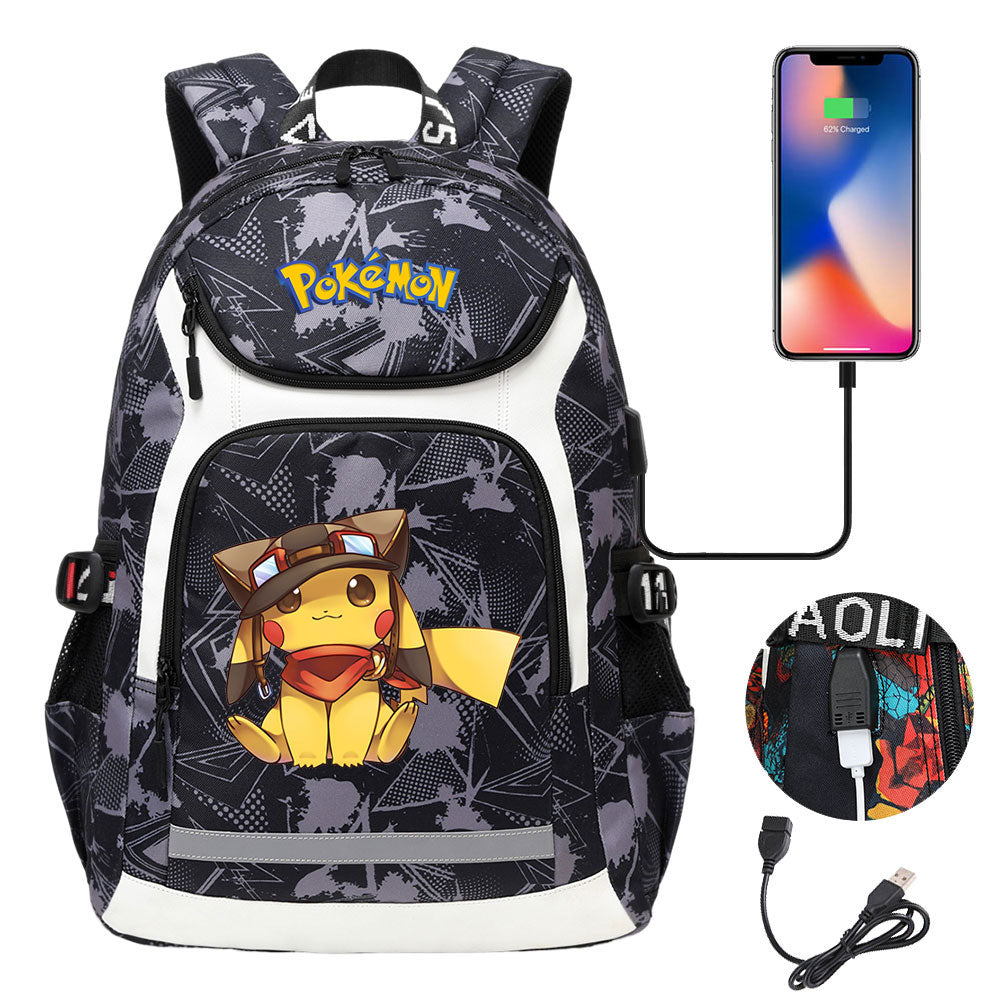 Pikachu USB Charging Backpack School Notebook Travel Bags