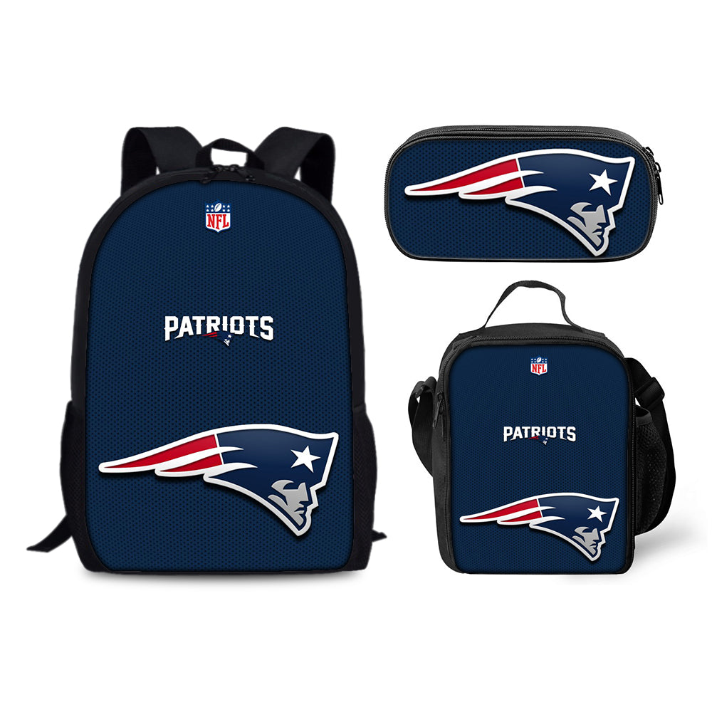 New England Patriots Football Team  Backpack Schoolbag Lunch Bag Pencil Bag for Kids Students 3PCS