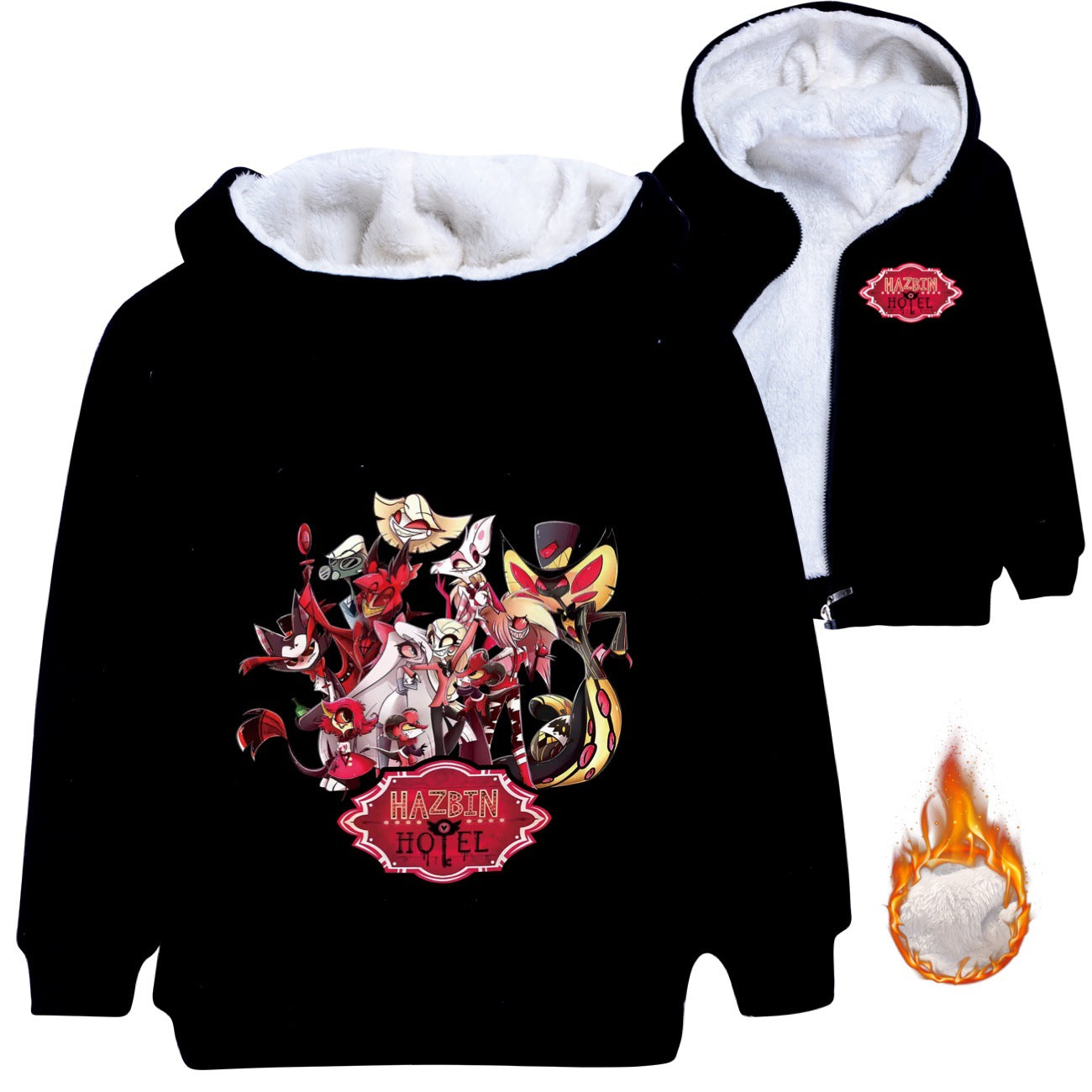 Hazbin Hotel Superstar Sherpa Lined Hoodie Fleece Sweatshirt Full Zip Hooded Jacket for Kids