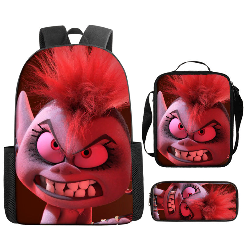 Trolls Full Printed Backpack Schoolbag Travel Notebook Bag Lunch Bag Pencil Bag for Kids Students 3PCS