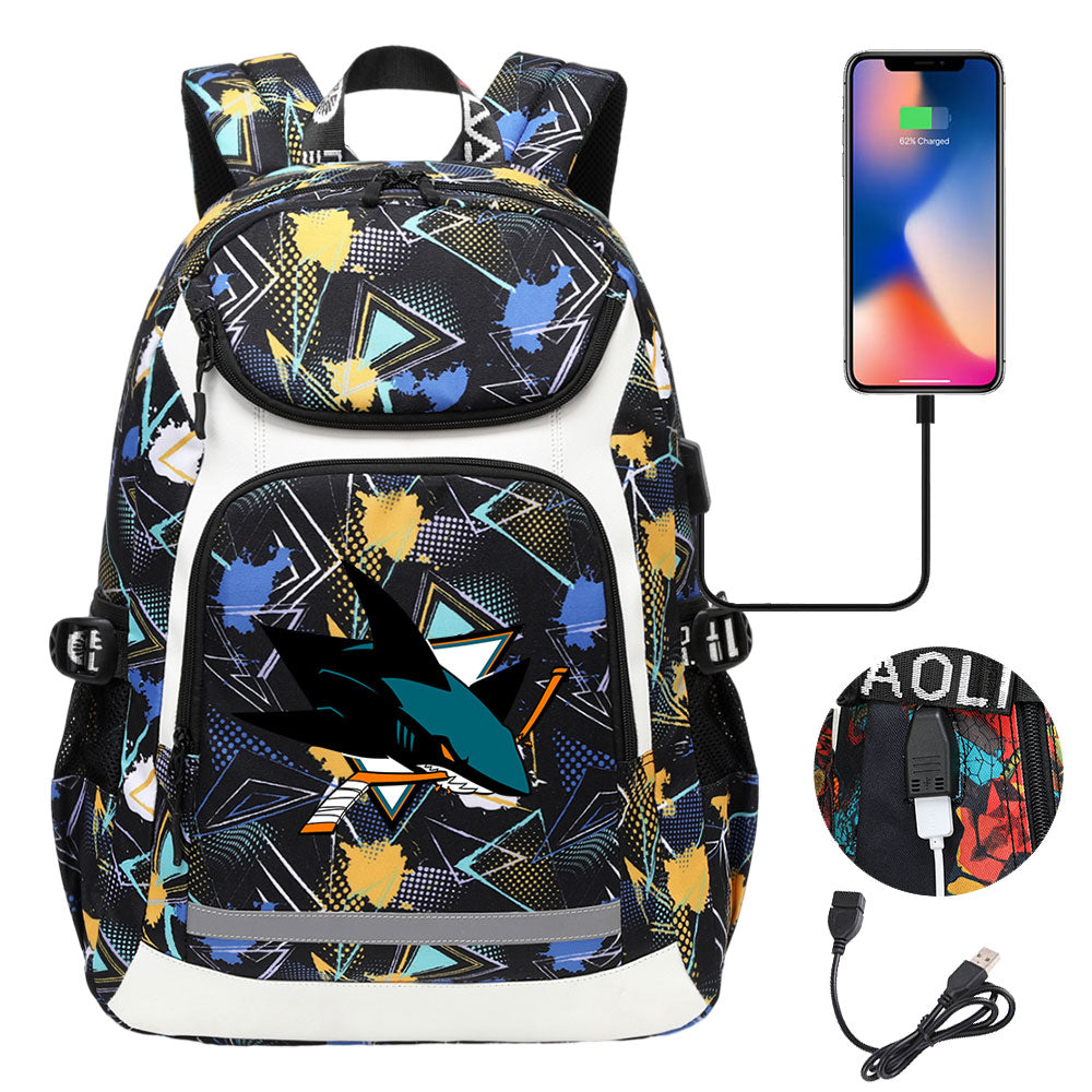 San Jose Sharks Nashville Predators Calgary Flames St. Louis Blues Minnesota wild USB Charging Backpack School Notebook Travel Bags