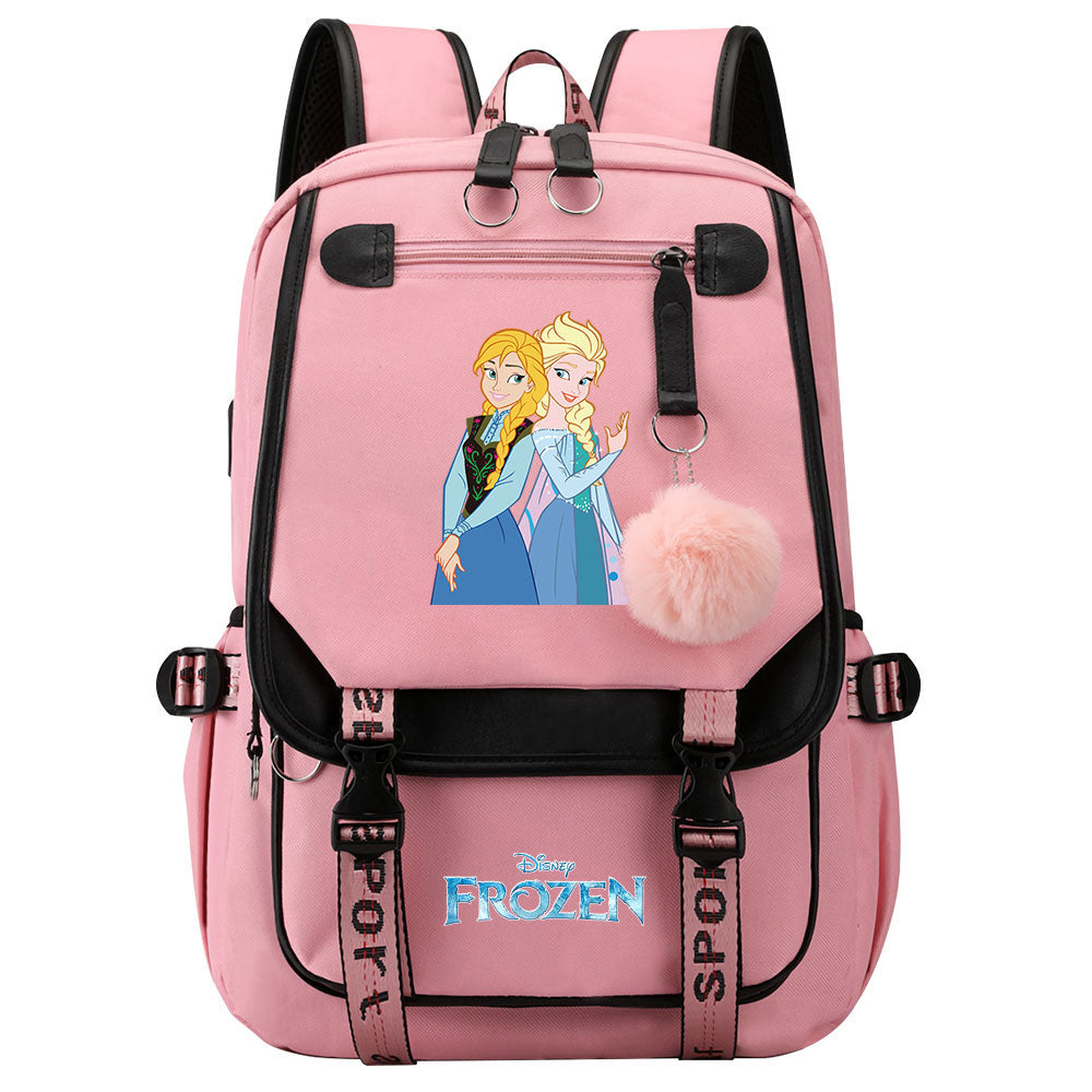 Frozen Elsa Anna Princess Waterproof Backpack School Notebook Travel Bags USB Charging