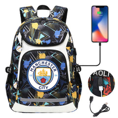 Manchester City Football Club USB Charging Backpack School Notebook Travel Bags