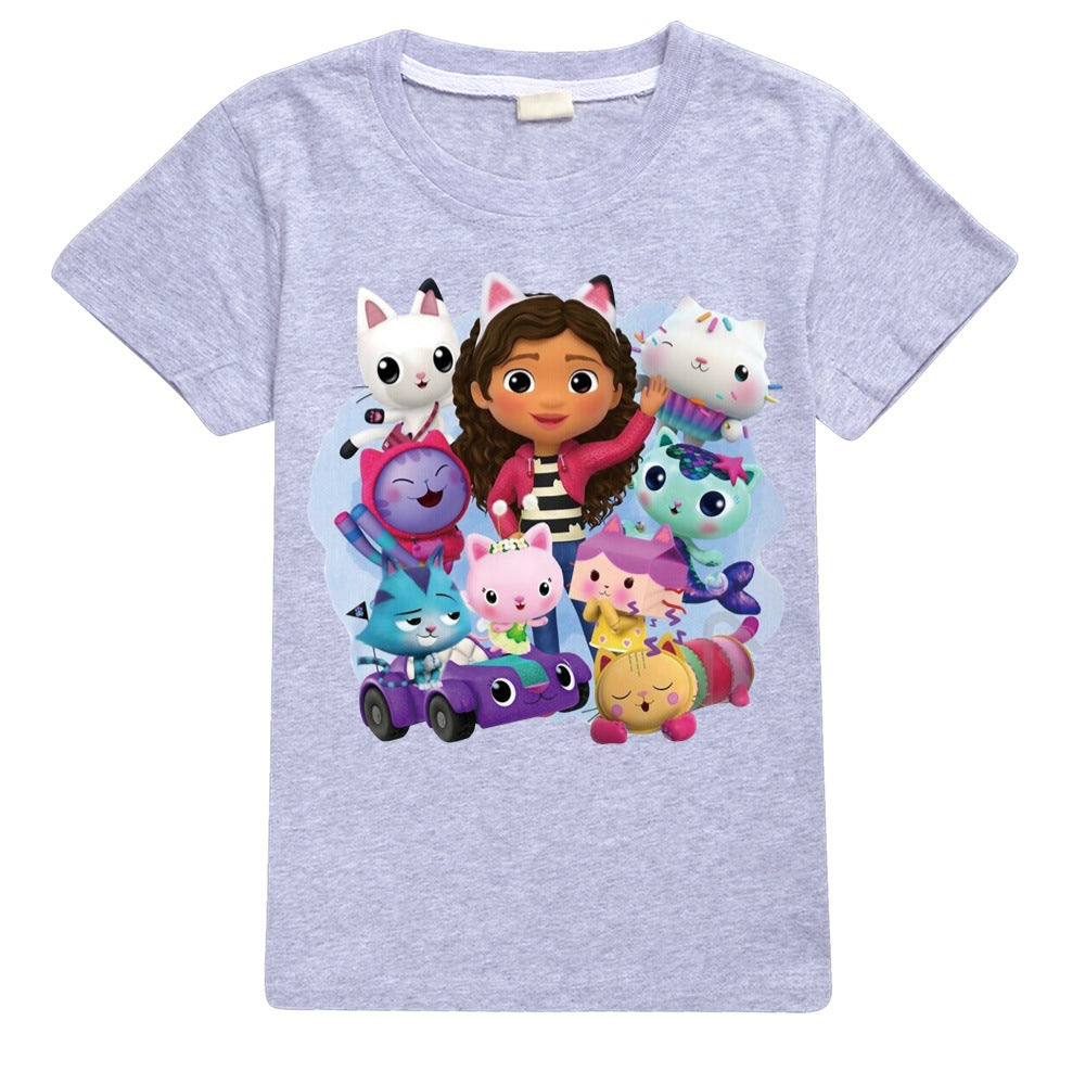 Gabbys Dollhouse Casual Sweatshirt Spring Autumn Short Sleeve T-Shirts for Kids