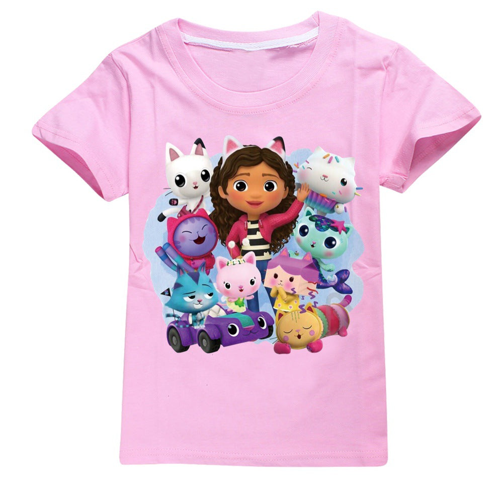 Gabbys Dollhouse Casual Sweatshirt Spring Autumn Short Sleeve T-Shirts for Kids