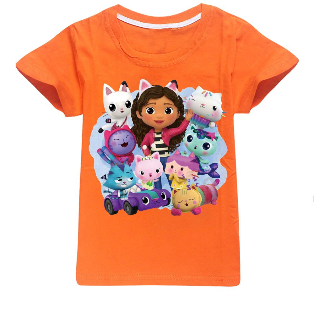 Gabbys Dollhouse Casual Sweatshirt Spring Autumn Short Sleeve T-Shirts for Kids