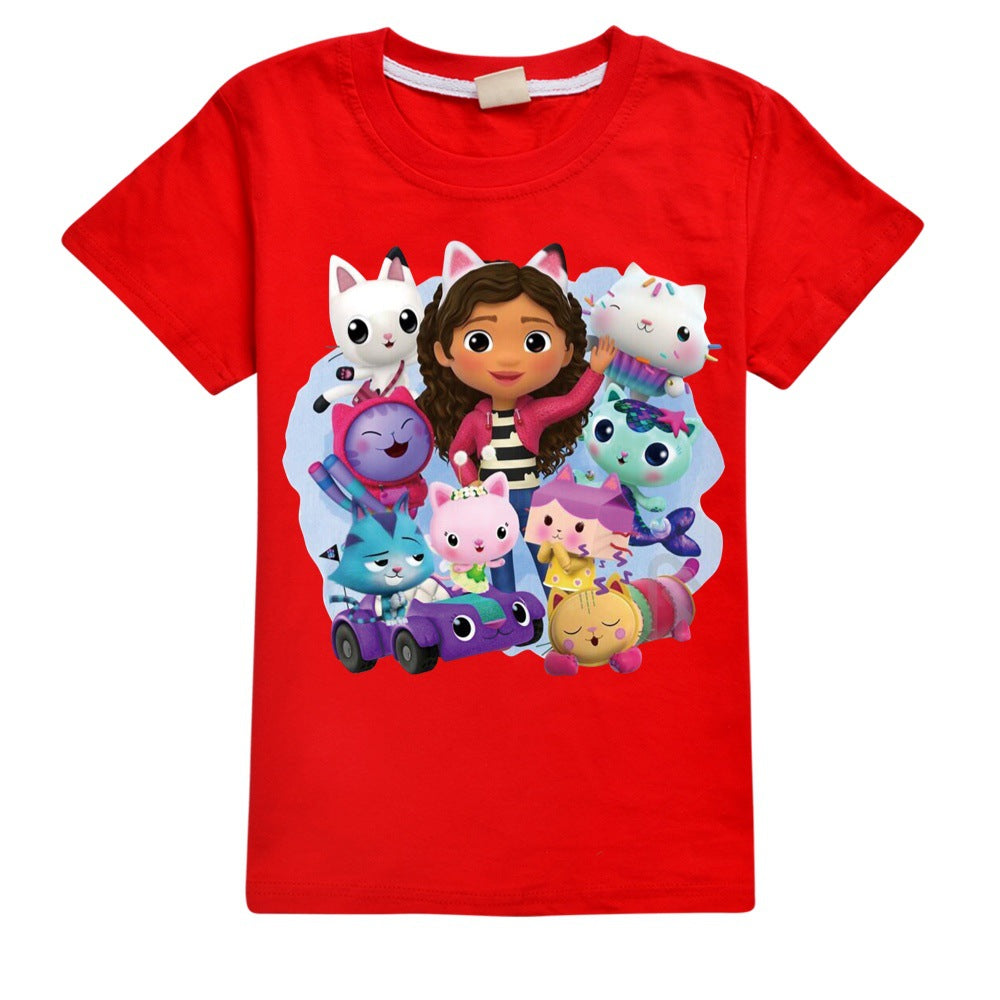 Gabbys Dollhouse Casual Sweatshirt Spring Autumn Short Sleeve T-Shirts for Kids