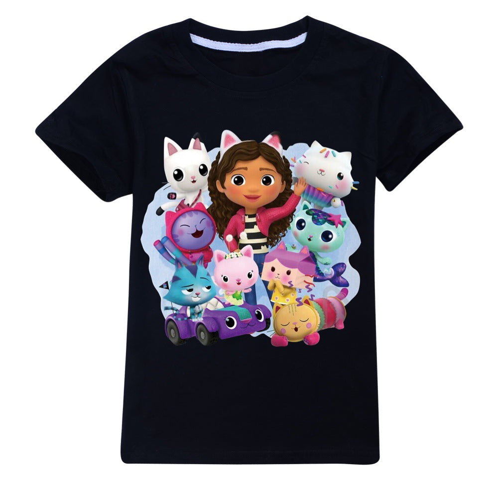 Gabbys Dollhouse Casual Sweatshirt Spring Autumn Short Sleeve T-Shirts for Kids