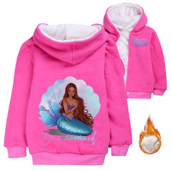 The Little Mermaid Sherpa Lined Hoodie Fleece Sweatshirt Full Zip Hooded Jacket for Kids