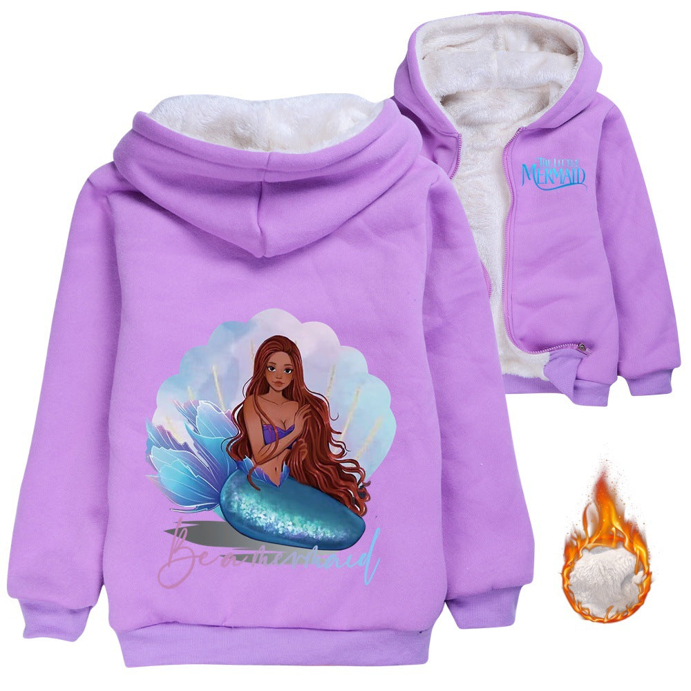 The Little Mermaid Sherpa Lined Hoodie Fleece Sweatshirt Full Zip Hooded Jacket for Kids