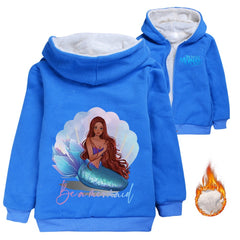 The Little Mermaid Sherpa Lined Hoodie Fleece Sweatshirt Full Zip Hooded Jacket for Kids