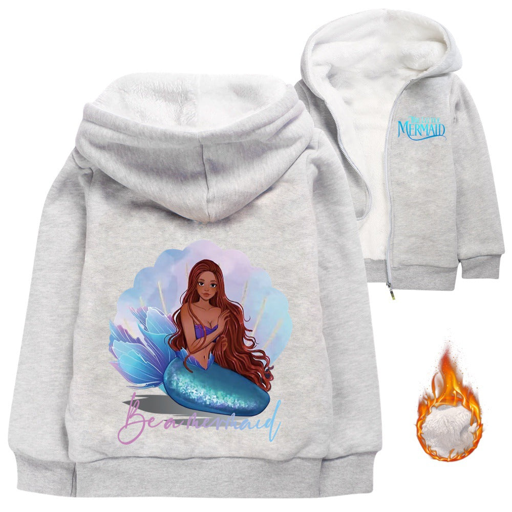 The Little Mermaid Sherpa Lined Hoodie Fleece Sweatshirt Full Zip Hooded Jacket for Kids