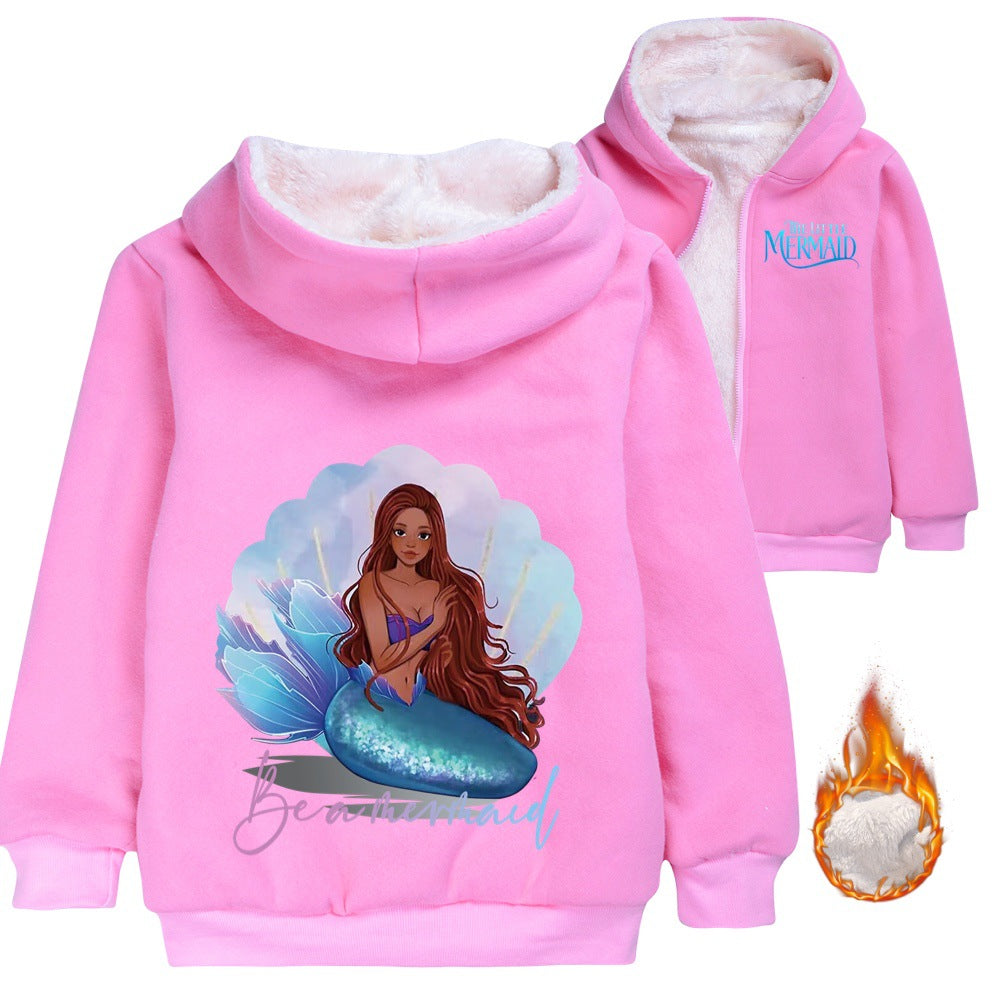 The Little Mermaid Sherpa Lined Hoodie Fleece Sweatshirt Full Zip Hooded Jacket for Kids